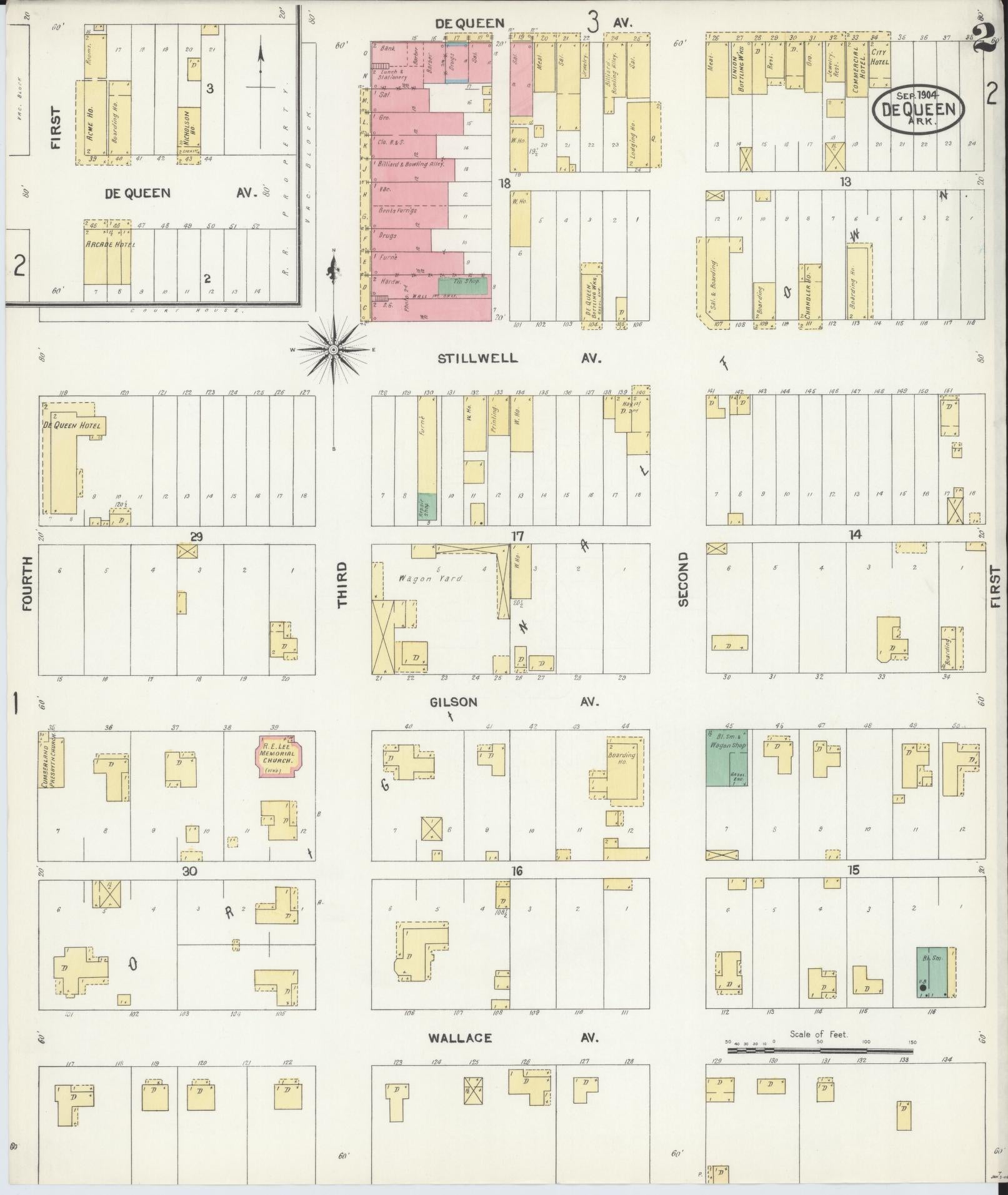Sanborn Fire Insurance Map from De Queen, Sevier County, Arkansas (1904), Sheet #0002 - Complete Map Set gallery image, historic Sanborn map, vintage wall art, Arkansas Arkansas