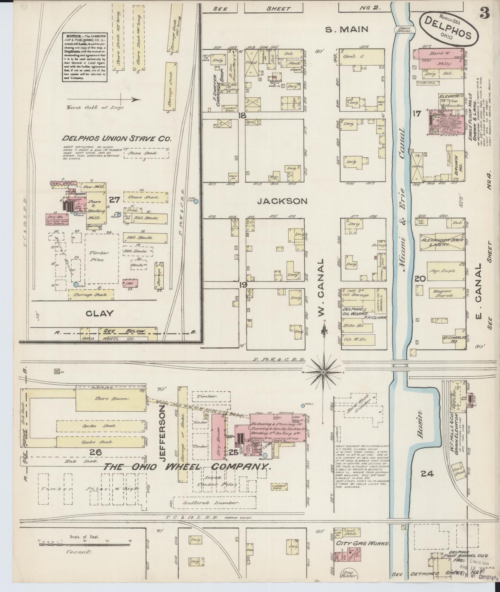 Sanborn Fire Insurance Map from Delphos, Van Wert And Allen Counties, Ohio (1884), Sheet #0003 - Historic Sanborn Fire Insurance Map Print, vintage old map wall art, antique decor, genealogy gift, Ohio Ohio map
