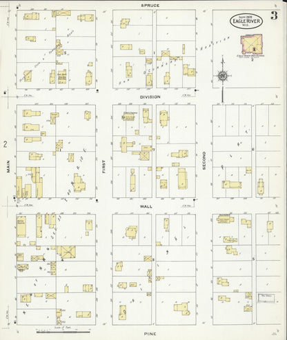 Sanborn Fire Insurance Map from Eagle River, Vilas County, Wisconsin (1909), Sheet #0003 - Complete Map Set gallery image, historic Sanborn map, vintage wall art, Wisconsin Wisconsin