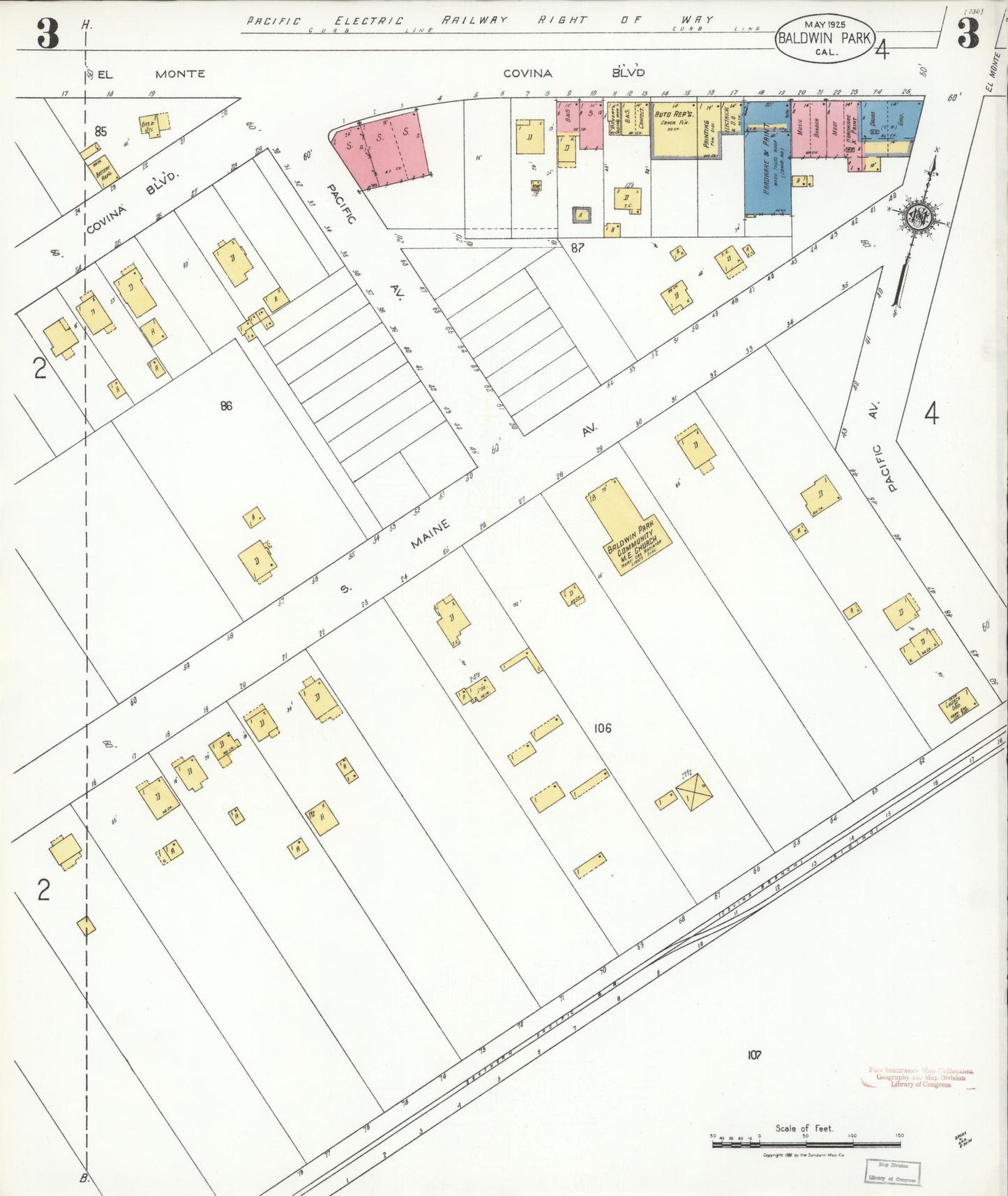 Sanborn Fire Insurance Map from Baldwin Park, Los Angeles County, California (1925), Sheet #0003 - Historic Sanborn Fire Insurance Map Print, vintage old map wall art, antique decor, genealogy gift, California California map