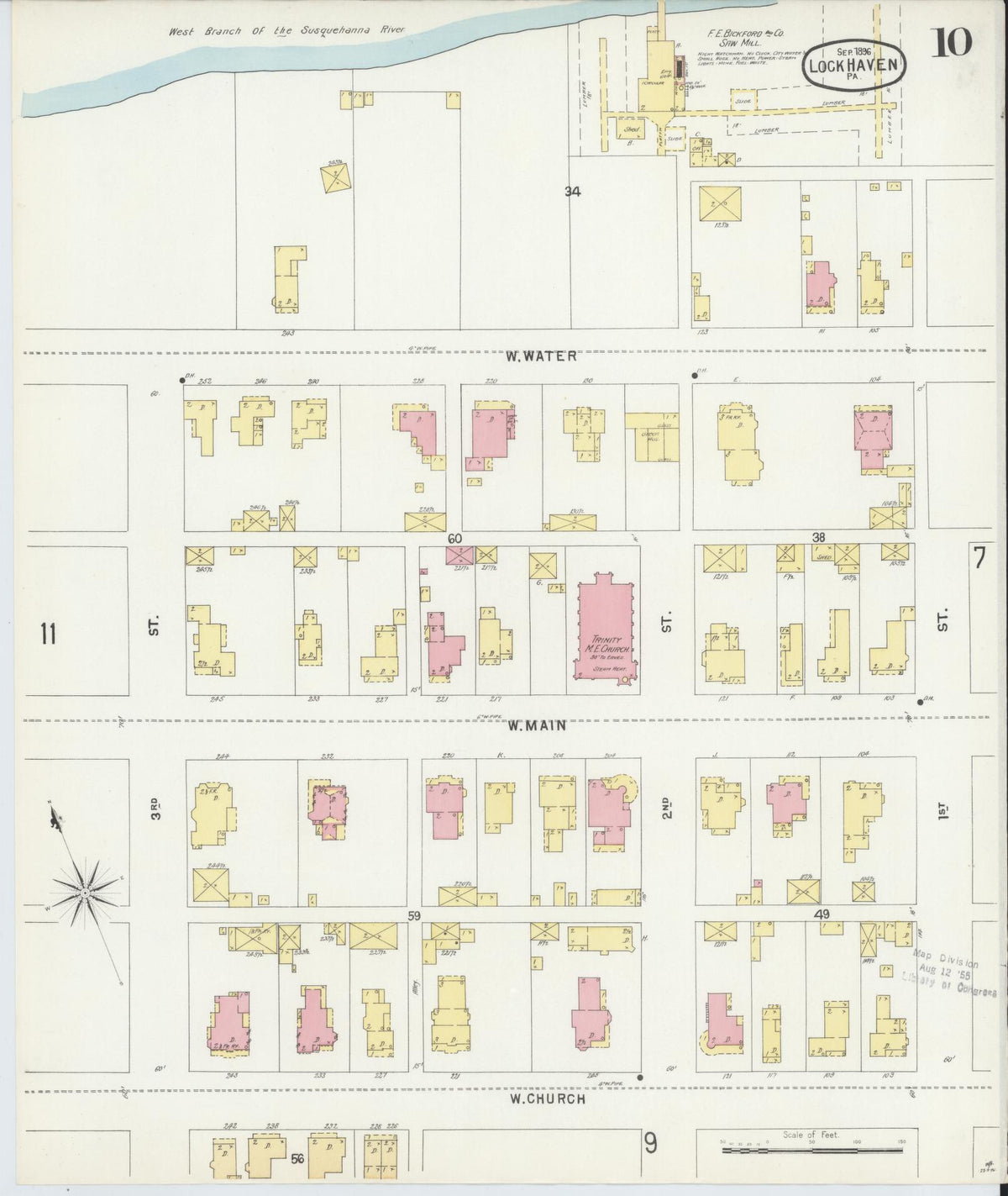 Sanborn Fire Insurance Map from Lock Haven, Clinton County, Pennsylvania (1896), Sheet #0010 - Historic Sanborn Fire Insurance Map Print, vintage old map wall art, antique decor, genealogy gift, Pennsylvania Pennsylvania map