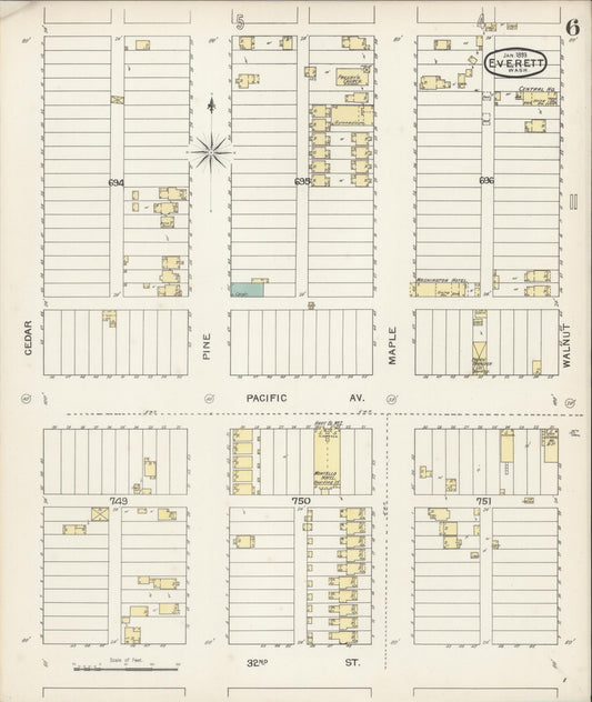Sanborn Fire Insurance Map from Everett, Snohomish County, Washington (1893), Sheet #0005 - Historic Sanborn Fire Insurance Map Print, vintage old map wall art, antique decor, genealogy gift, Washington Washington map