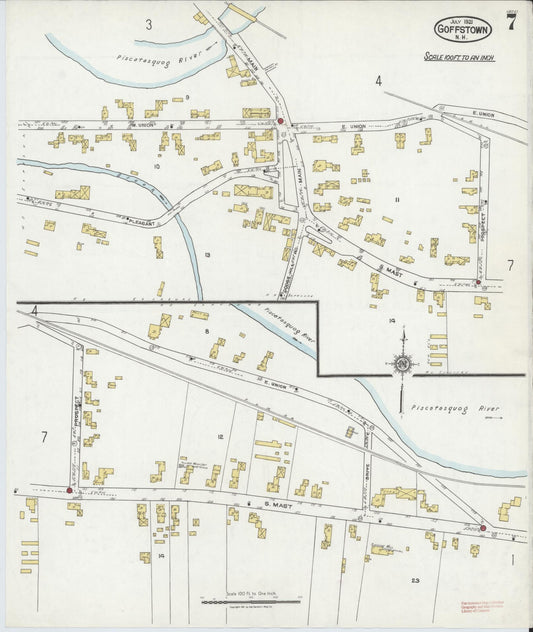 Sanborn Fire Insurance Map from Goffstown, Hillsborough County, New Hampshire (1921), Sheet #0007 - Historic Sanborn Fire Insurance Map Print, vintage old map wall art, antique decor, genealogy gift, New Hampshire New Hampshire map
