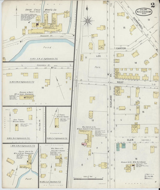 Sanborn Fire Insurance Map from Needham, Norfolk County, Massachusetts (1896), Sheet #0002 - Historic Sanborn Fire Insurance Map Print, vintage old map wall art, antique decor, genealogy gift, Massachusetts Massachusetts map