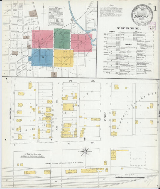 Sanborn Fire Insurance Map from Norfolk, Madison County, Nebraska (1902), Sheet #0001 - Complete Map Set gallery image, historic Sanborn map, vintage wall art, Nebraska Nebraska