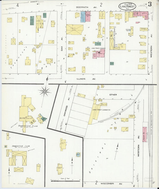 Sanborn Fire Insurance Map from Lake Forest, Lake County, Illinois (1909), Sheet #0003 - Historic Sanborn Fire Insurance Map Print, vintage old map wall art, antique decor, genealogy gift, Illinois Illinois map