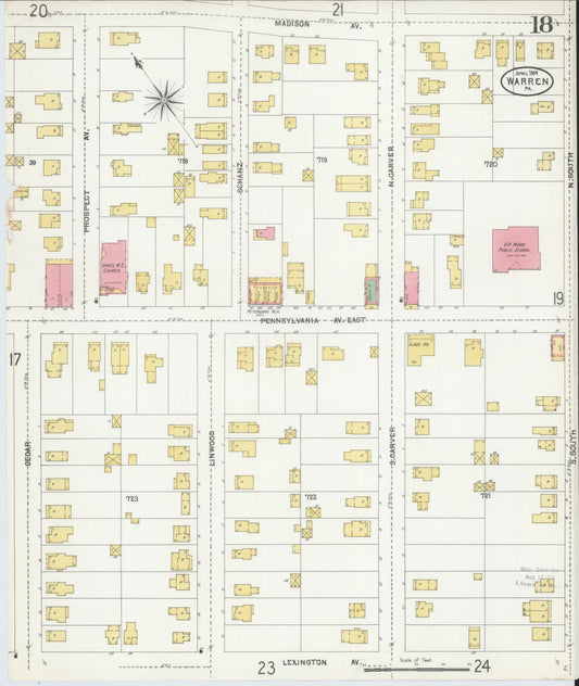 Sanborn Fire Insurance Map from Warren, Warren County, Pennsylvania (1904), Sheet #0018 - Historic Sanborn Fire Insurance Map Print, vintage old map wall art, antique decor, genealogy gift, Pennsylvania Pennsylvania map