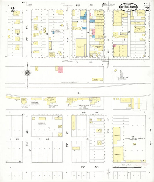 Sanborn Fire Insurance Map from Buffalo Center, Winnebago County, Iowa (1923), Sheet #0002 - Historic Sanborn Fire Insurance Map Print, vintage old map wall art