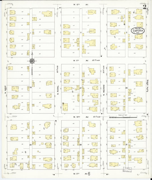 Sanborn Fire Insurance Map from Emporia, Lyon County, Kansas (1911), Sheet #0002 - Historic Sanborn Fire Insurance Map Print, vintage old map wall art, antique decor, genealogy gift, Kansas Kansas map