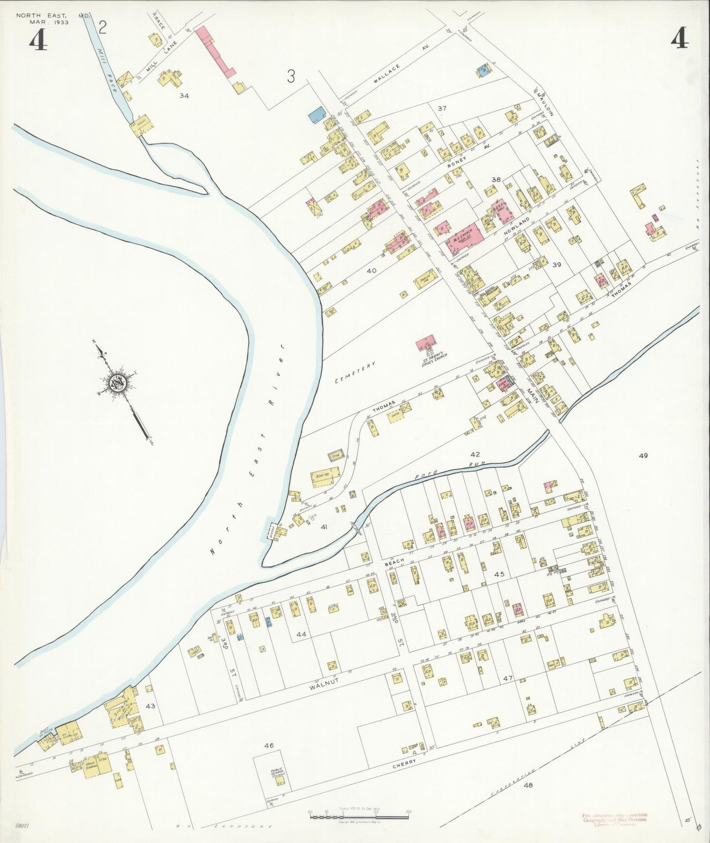 Sanborn Fire Insurance Map from North East, Cecil County, Maryland (1933), Sheet #0004 - Historic Sanborn Fire Insurance Map Print, vintage old map wall art