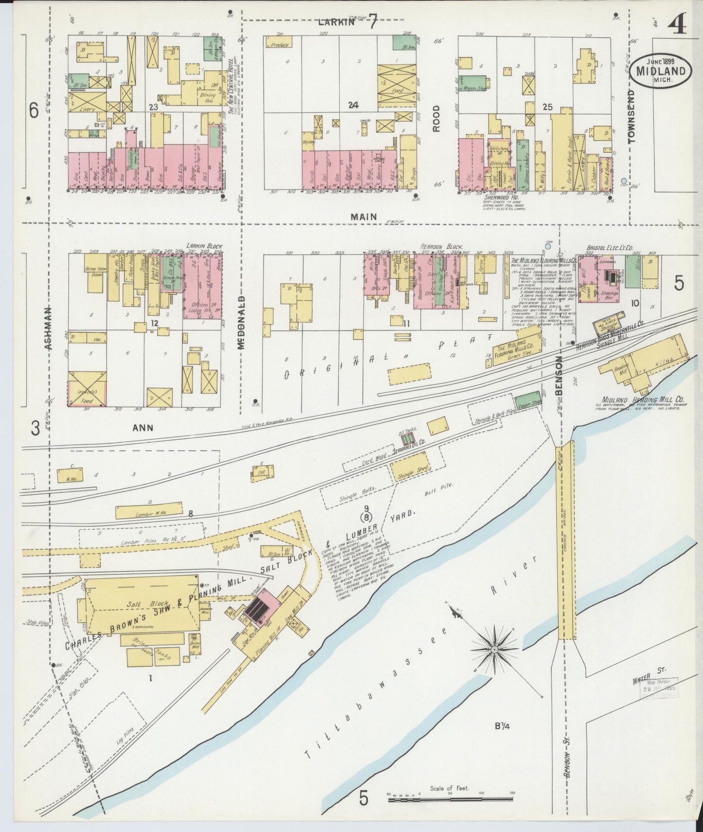 Sanborn Fire Insurance Map from Midland, Midland County, Michigan (1899), Sheet #0004 - Complete Map Set gallery image, historic Sanborn map, vintage wall art, Michigan Michigan