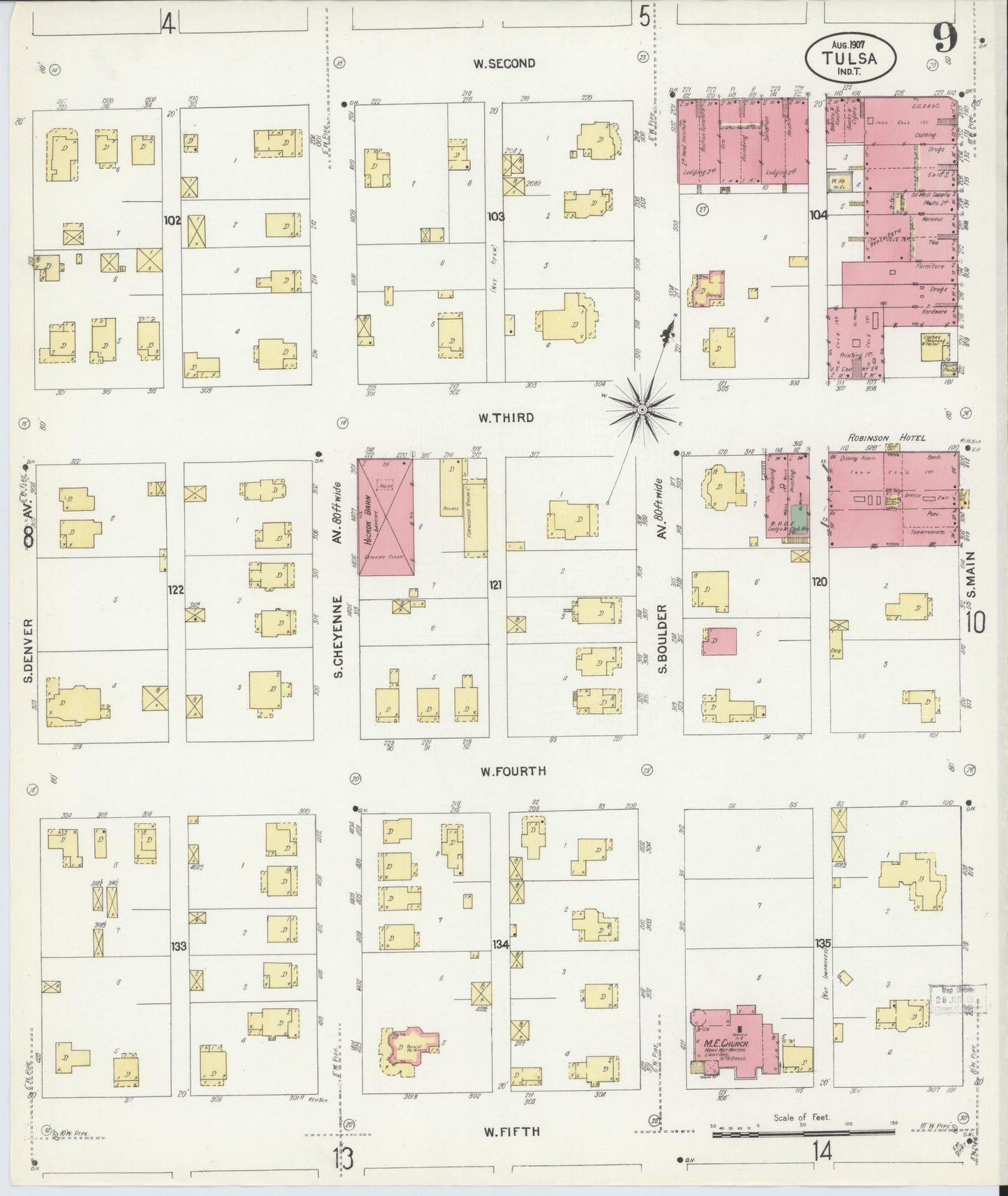 Sanborn Fire Insurance Map from Tulsa, Tulsa County, Oklahoma (1907), Sheet #0009 - Complete Map Set gallery image, historic Sanborn map, vintage wall art, Oklahoma Oklahoma