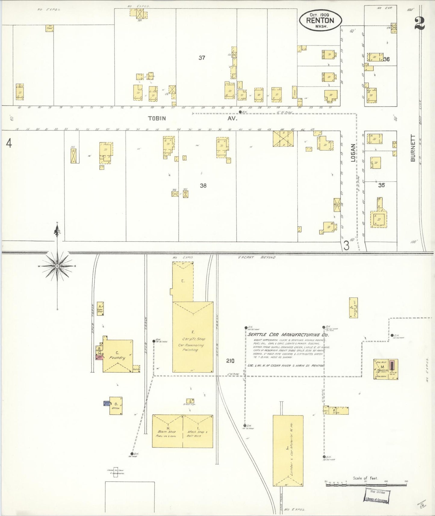 Sanborn Fire Insurance Map from Renton, King County, Washington (1909), Sheet #0002 - Complete Map Set gallery image, historic Sanborn map, vintage wall art, Washington Washington