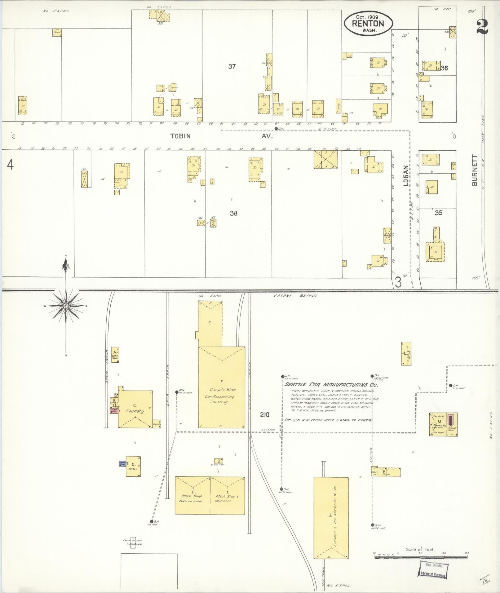 Sanborn Fire Insurance Map from Renton, King County, Washington (1909), Sheet #0002 - Complete Map Set gallery image, historic Sanborn map, vintage wall art, Washington Washington