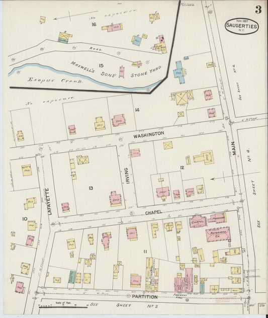 Sanborn Fire Insurance Map from Saugerties, Ulster County, New York (1887), Sheet #0003 - Historic Sanborn Fire Insurance Map Print, vintage old map wall art, antique decor, genealogy gift, New York New York map