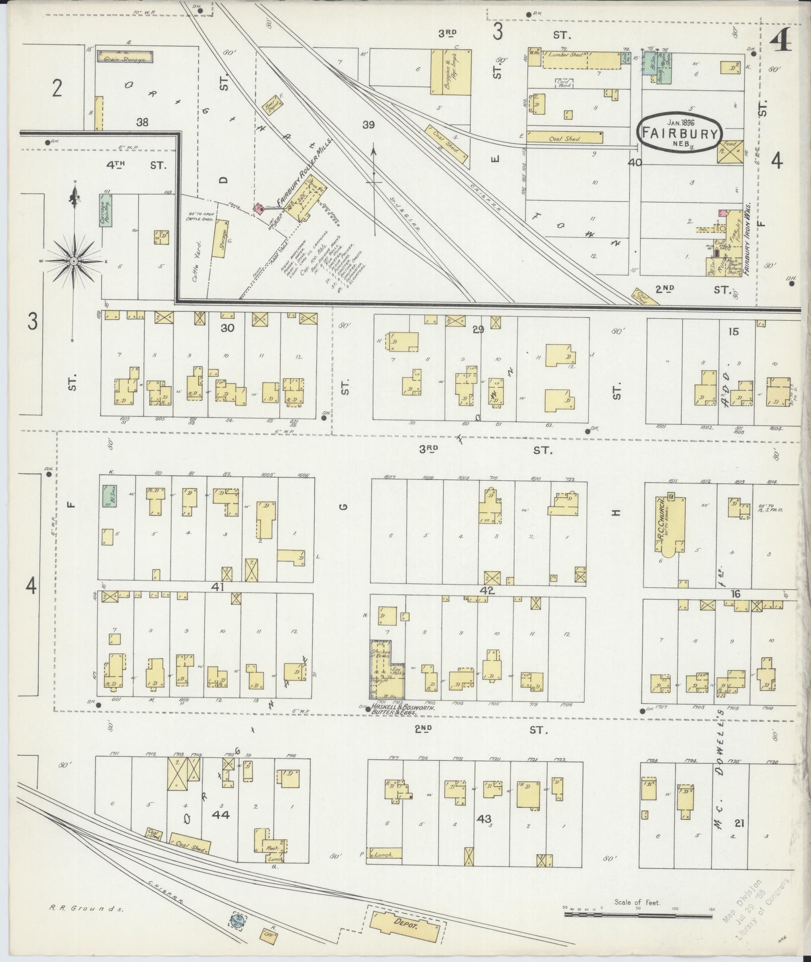 Sanborn Fire Insurance Map from Fairbury, Jefferson County, Nebraska (1896), Sheet #0004 - Complete Map Set gallery image, historic Sanborn map, vintage wall art, Nebraska Nebraska