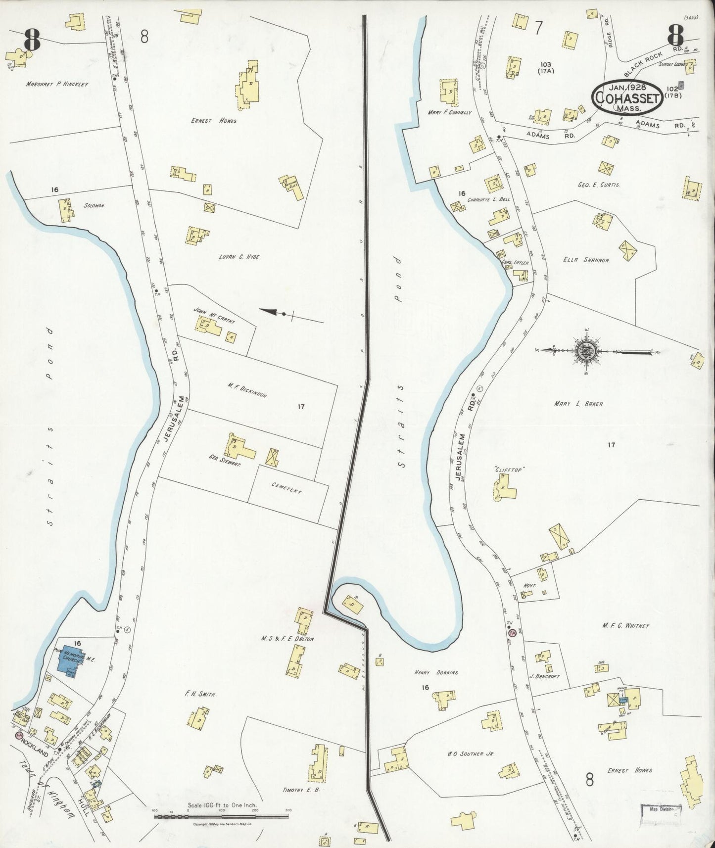 Sanborn Fire Insurance Map from Cohasset, Norfolk County, Massachusetts (1928), Sheet #0008 - Complete Map Set gallery image, historic Sanborn map, vintage wall art, Massachusetts Massachusetts