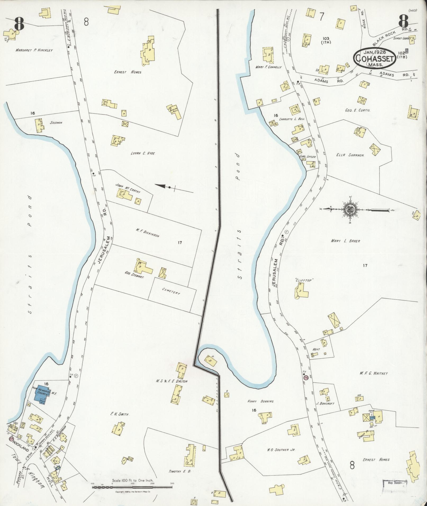 Sanborn Fire Insurance Map from Cohasset, Norfolk County, Massachusetts (1928), Sheet #0008 - Complete Map Set gallery image, historic Sanborn map, vintage wall art, Massachusetts Massachusetts