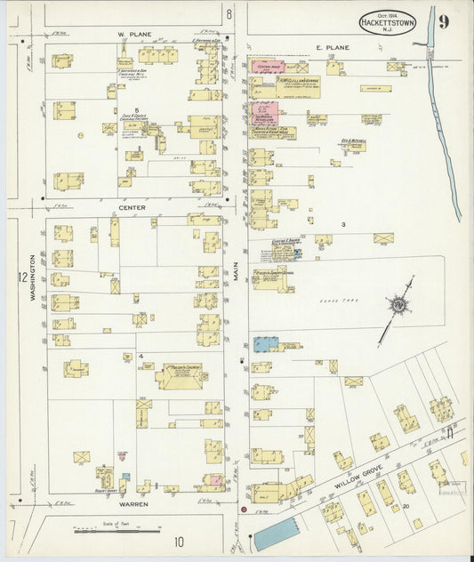 Sanborn Fire Insurance Map from Hackettstown, Warren County, New Jersey (1914), Sheet #0009 - Historic Sanborn Fire Insurance Map Print, vintage old map wall art, antique decor, genealogy gift, New Jersey New Jersey map