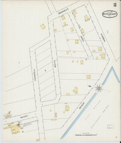 Sanborn Fire Insurance Map from Mount Pleasant, Charleston County, South Carolina (1893), Sheet #0002 - Complete Map Set gallery image, historic Sanborn map, vintage wall art, South Carolina South Carolina