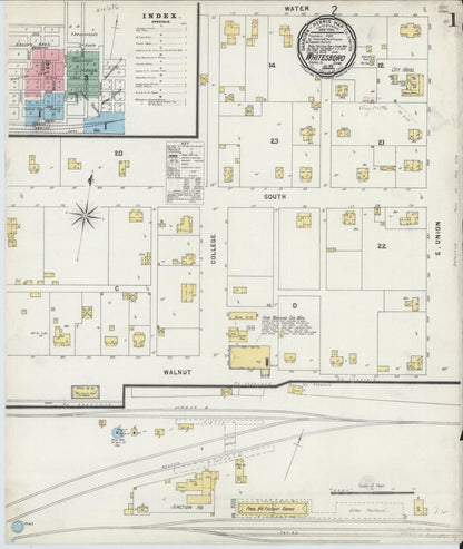 Sanborn Fire Insurance Map from Whitesboro, Grayson County, Texas (1896), Sheet #0001 - Historic Sanborn Fire Insurance Map Print, vintage old map wall art, antique decor, genealogy gift, Texas Texas map