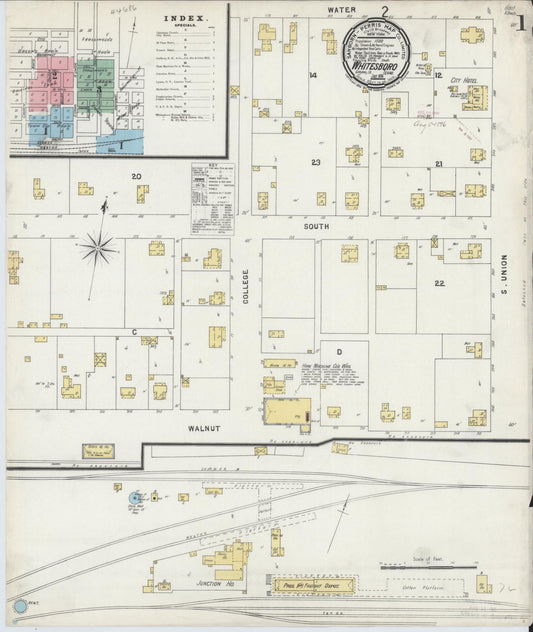 Sanborn Fire Insurance Map from Whitesboro, Grayson County, Texas (1896), Sheet #0001 - Historic Sanborn Fire Insurance Map Print, vintage old map wall art, antique decor, genealogy gift, Texas Texas map