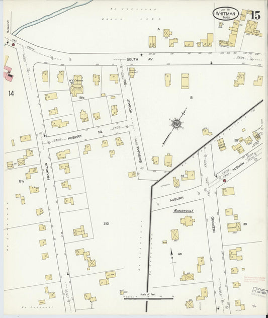 Sanborn Fire Insurance Map from Whitman, Plymouth County, Massachusetts (1911), Sheet #0015 - Historic Sanborn Fire Insurance Map Print, vintage old map wall art, antique decor, genealogy gift, Massachusetts Massachusetts map