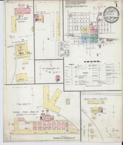 Sanborn Fire Insurance Map from North Baltimore, Wood County, Ohio (1893), Sheet #0001 - Historic Sanborn Fire Insurance Map Print, vintage old map wall art, antique decor, genealogy gift, Ohio Ohio map