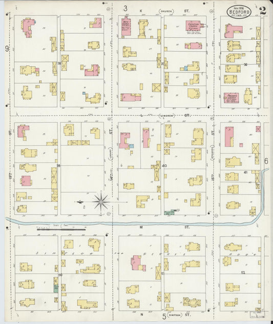 Sanborn Fire Insurance Map from Bedford, Lawrence County, Indiana (1898), Sheet #0002 - Historic Sanborn Fire Insurance Map Print, vintage old map wall art, antique decor, genealogy gift, Indiana Indiana map