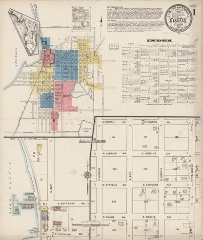 Sanborn Fire Insurance Map from Eustis, Lake County, Florida (1922), Sheet #0001 - Complete Map Set gallery image, historic Sanborn map, vintage wall art, Florida Florida