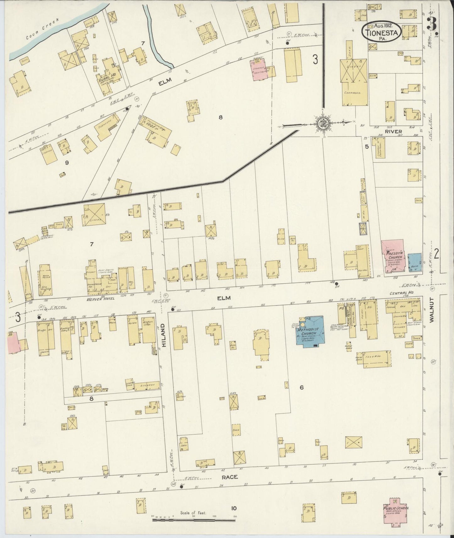 Sanborn Fire Insurance Map from Tionesta, Forest County, Pennsylvania (1912), Sheet #0003 - Historic Sanborn Fire Insurance Map Print, vintage old map wall art, antique decor, genealogy gift, Pennsylvania Pennsylvania map
