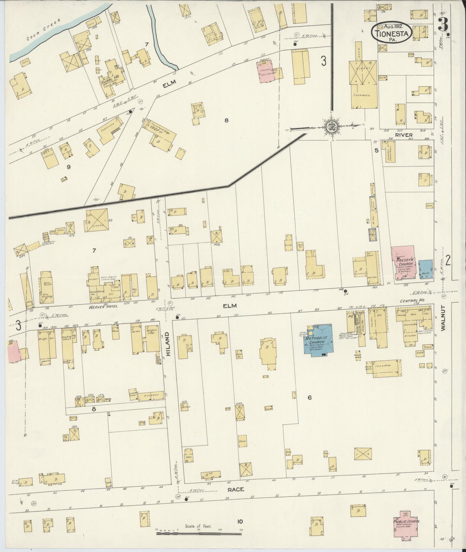 Sanborn Fire Insurance Map from Tionesta, Forest County, Pennsylvania (1912), Sheet #0003 - Historic Sanborn Fire Insurance Map Print, vintage old map wall art, antique decor, genealogy gift, Pennsylvania Pennsylvania map