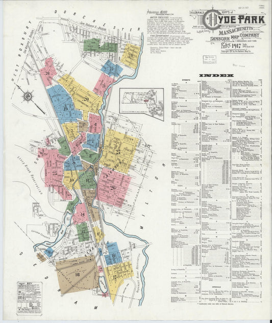 Sanborn Fire Insurance Map from Hyde Park, Norfolk County, Massachusetts. (1917) – Historic Sanborn Fire Insurance Map Print