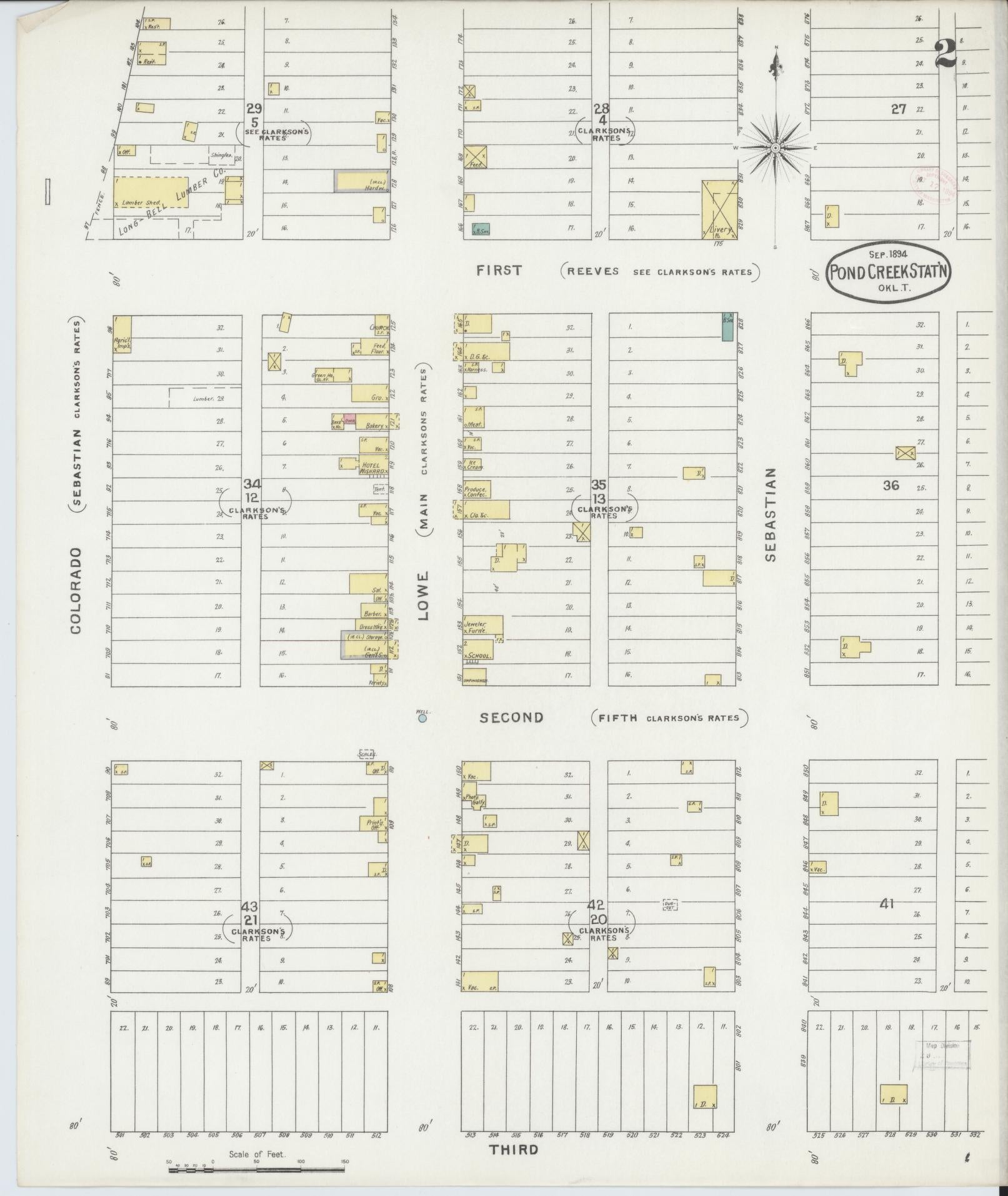 Sanborn Fire Insurance Map from Pond Creek, Grant County, Oklahoma (1894), Sheet #0002 - Historic Sanborn Fire Insurance Map Print, vintage old map wall art, antique decor, genealogy gift, Oklahoma Oklahoma map