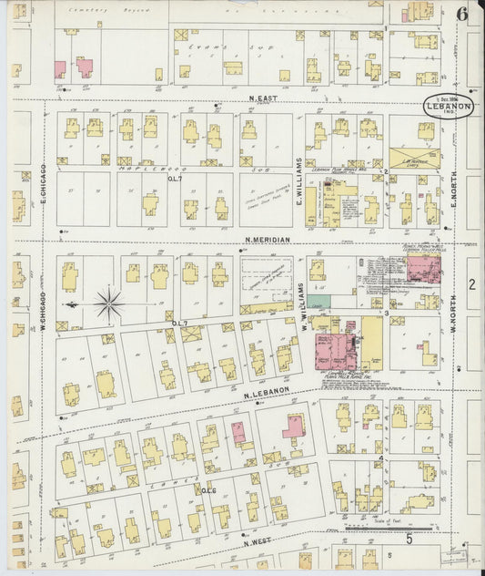 Sanborn Fire Insurance Map from Lebanon, Boone County, Indiana (1896), Sheet #0006 - Historic Sanborn Fire Insurance Map Print, vintage old map wall art, antique decor, genealogy gift, Indiana Indiana map
