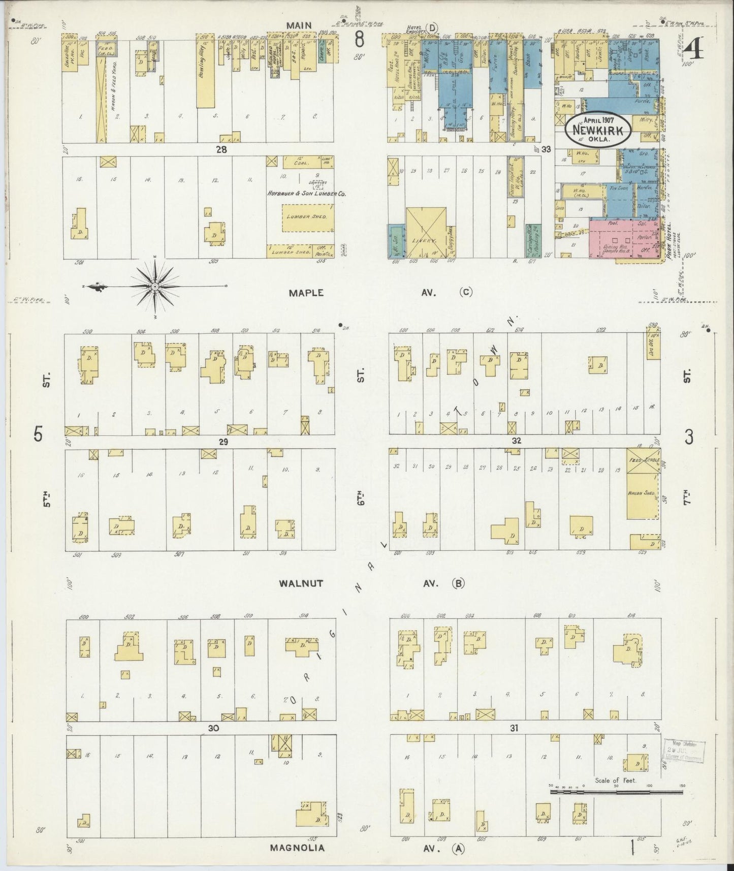 Sanborn Fire Insurance Map from Newkirk, Kay County, Oklahoma (1907), Sheet #0004 - Complete Map Set gallery image, historic Sanborn map, vintage wall art, Oklahoma Oklahoma