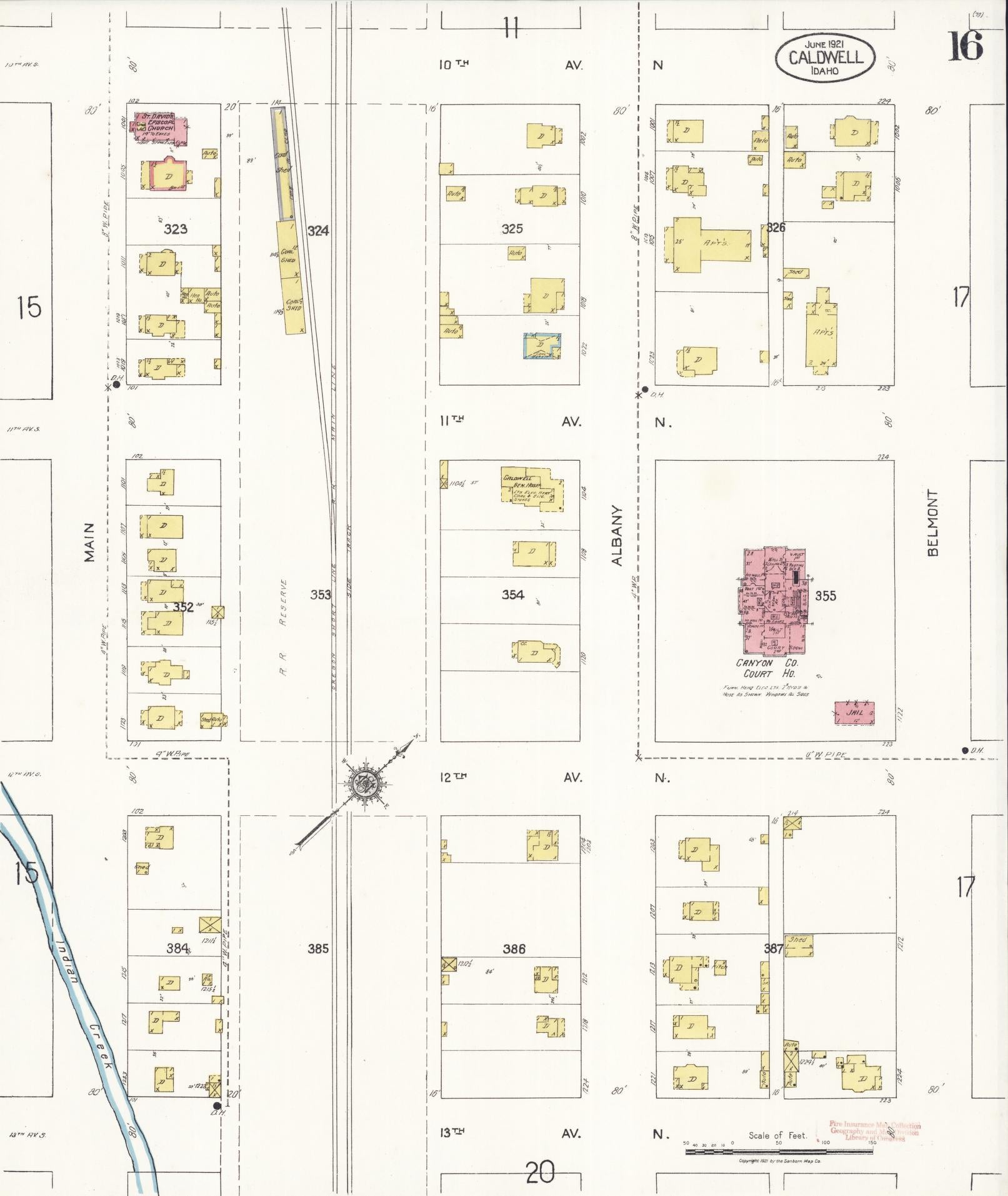 Sanborn Fire Insurance Map from Caldwell, Canyon County, Idaho (1921), Sheet #0016 - Complete Map Set gallery image, historic Sanborn map, vintage wall art, Idaho Idaho