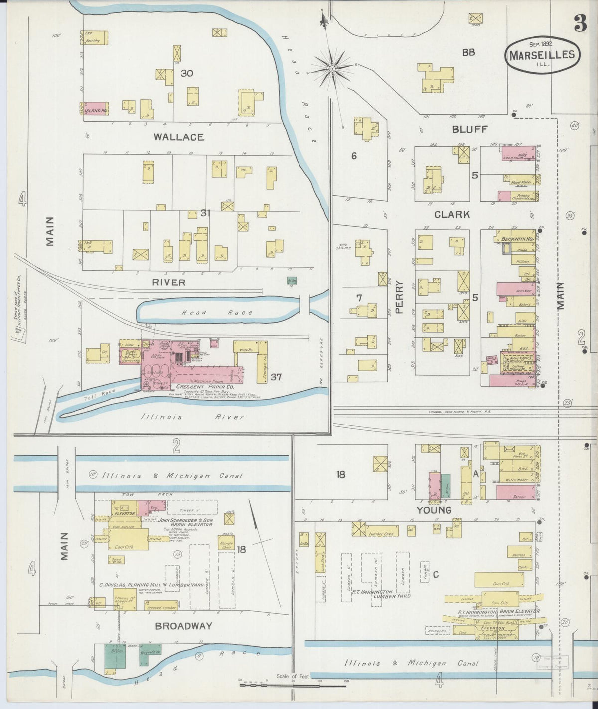 Sanborn Fire Insurance Map from Marseilles, La Salle County, Illinois (1892), Sheet #0003 - Complete Map Set gallery image, historic Sanborn map, vintage wall art, Illinois Illinois