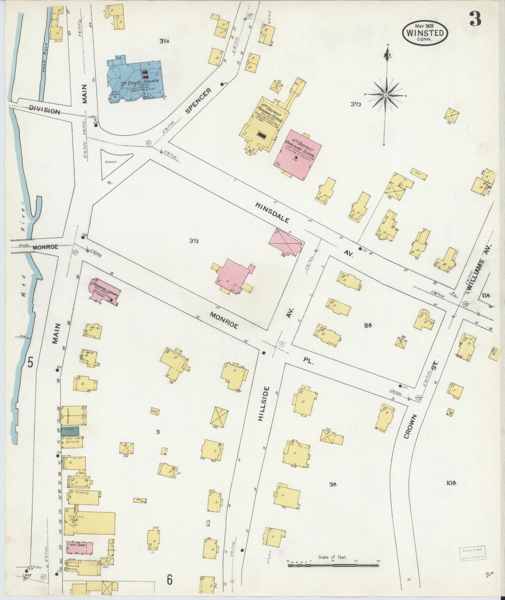 Sanborn Fire Insurance Map from Winsted, Litchfield County, Connecticut (1909), Sheet #0003 - Complete Map Set gallery image, historic Sanborn map, vintage wall art, Connecticut Connecticut