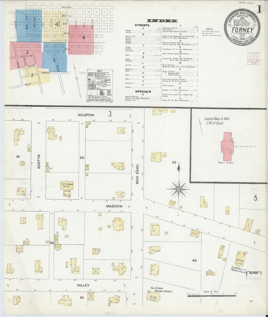 Sanborn Fire Insurance Map from Forney, Kaufman County, Texas (1906), Sheet #0001 - Historic Sanborn Fire Insurance Map Print, vintage old map wall art, antique decor, genealogy gift, Texas Texas map