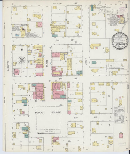 Sanborn Fire Insurance Map from Vermont, Fulton County, Illinois (1893), Sheet #0001 - Complete Map Set gallery image, historic Sanborn map, vintage wall art, Illinois Illinois