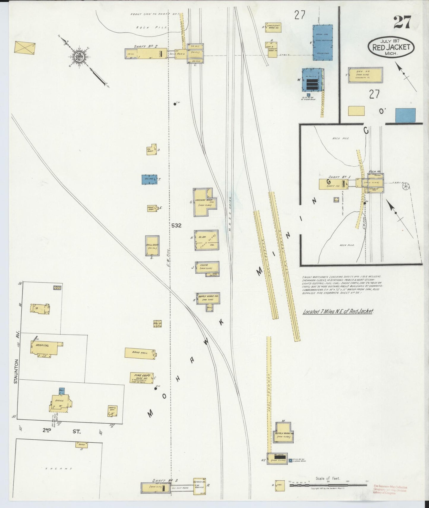 Sanborn Fire Insurance Map from Red Jacket, Houghton County, Michigan (1917), Sheet #0027 - Complete Map Set gallery image, historic Sanborn map, vintage wall art, Michigan Michigan