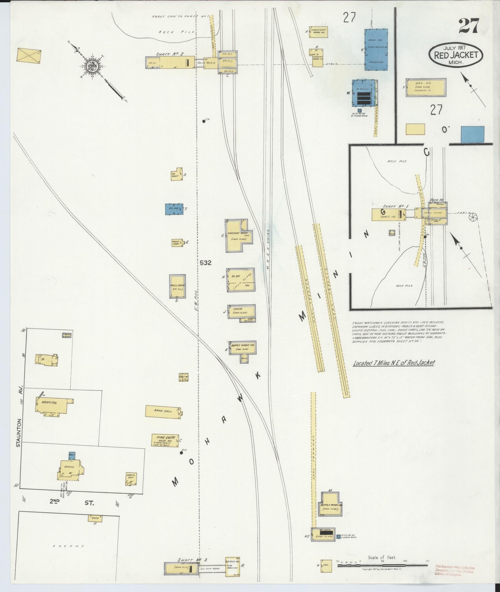 Sanborn Fire Insurance Map from Red Jacket, Houghton County, Michigan (1917), Sheet #0027 - Complete Map Set gallery image, historic Sanborn map, vintage wall art, Michigan Michigan