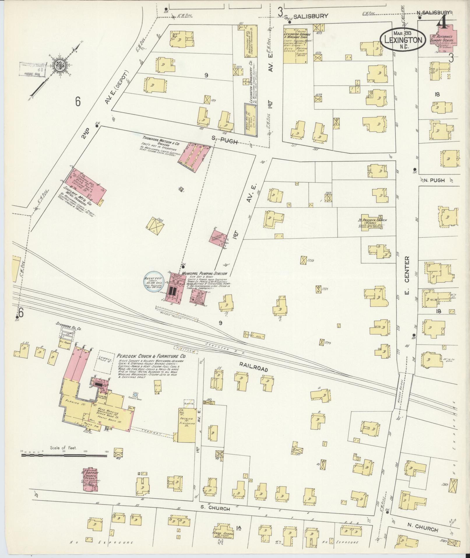 Sanborn Fire Insurance Map from Lexington, Davidson County, North Carolina (1913), Sheet #0004 - Historic Sanborn Fire Insurance Map Print, vintage old map wall art, antique decor, genealogy gift, North Carolina North Carolina map