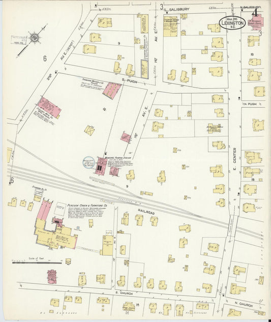 Sanborn Fire Insurance Map from Lexington, Davidson County, North Carolina (1913), Sheet #0004 - Historic Sanborn Fire Insurance Map Print, vintage old map wall art, antique decor, genealogy gift, North Carolina North Carolina map
