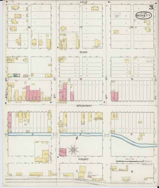 Sanborn Fire Insurance Map from Monett, Barry County, Missouri (1893), Sheet #0003 - Historic Sanborn Fire Insurance Map Print, vintage old map wall art, antique decor, genealogy gift, Missouri Missouri map