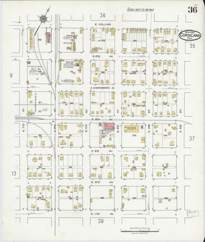 Sanborn Fire Insurance Map from Corsicana, Navarro County, Texas (1921), Sheet #0036 - Complete Map Set gallery image, historic Sanborn map, vintage wall art, Texas Texas