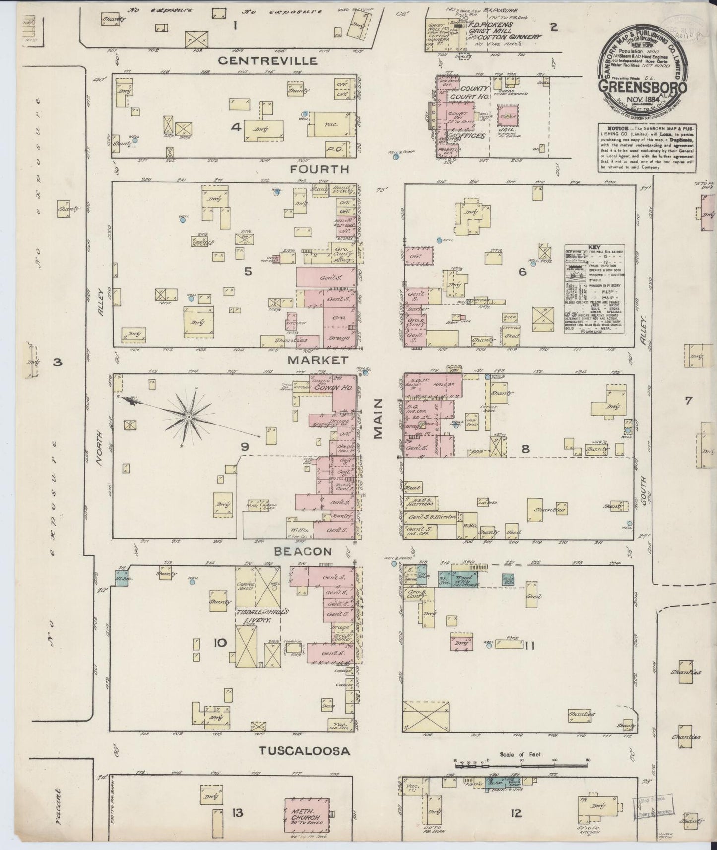Sanborn Fire Insurance Map from Greensboro, Hale County, Alabama (1884), Sheet #0001 - Historic Sanborn Fire Insurance Map Print, vintage old map wall art, antique decor, genealogy gift, Alabama Alabama map
