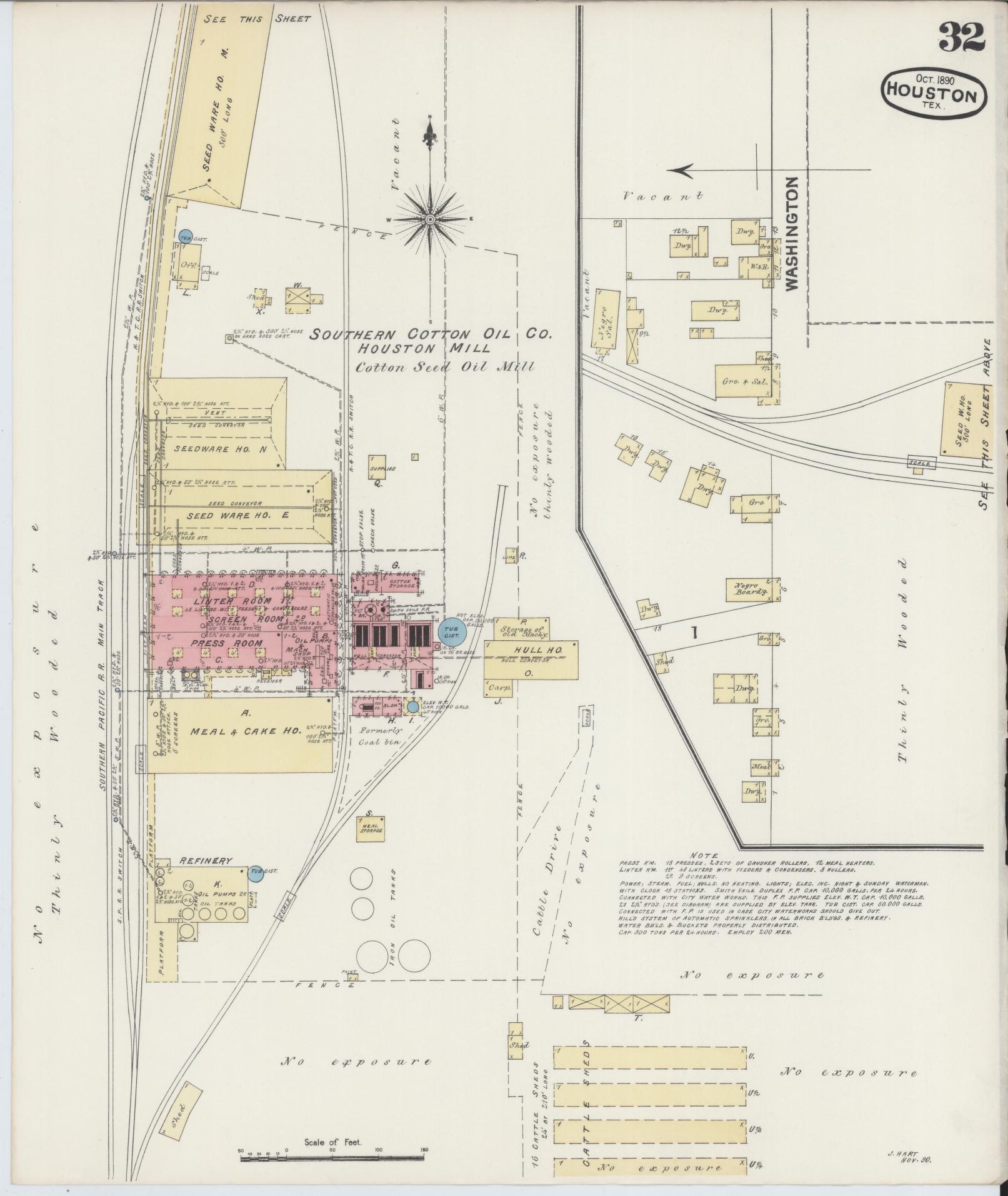 Sanborn Fire Insurance Map from Houston, Harris County, Texas (1890), Sheet #0032 - Historic Sanborn Fire Insurance Map Print, vintage old map wall art, antique decor, genealogy gift, Texas Texas map