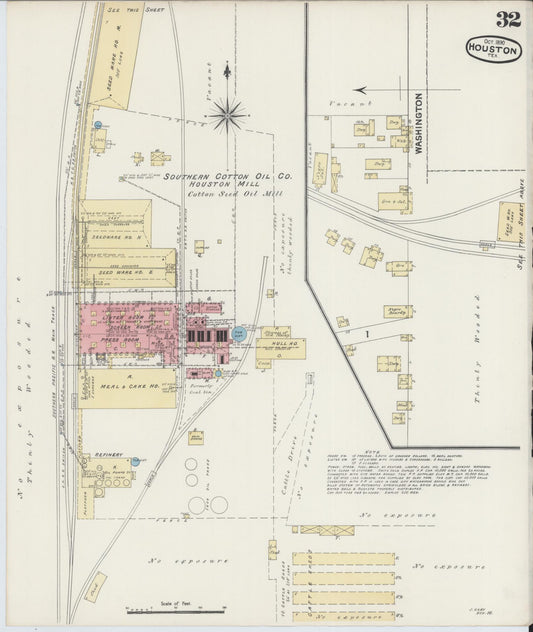 Sanborn Fire Insurance Map from Houston, Harris County, Texas (1890), Sheet #0032 - Historic Sanborn Fire Insurance Map Print, vintage old map wall art, antique decor, genealogy gift, Texas Texas map